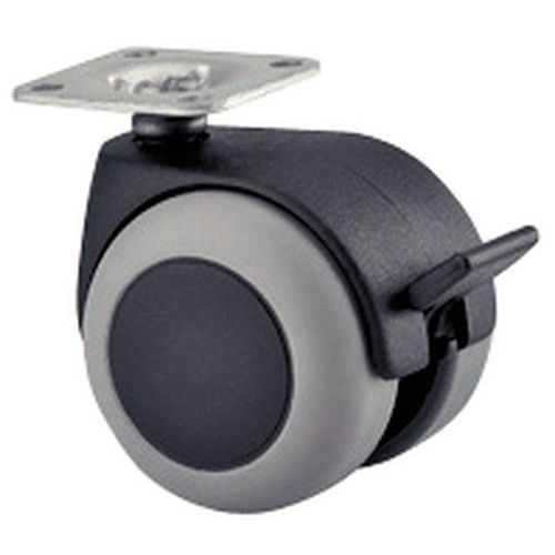 Rodízio com piso em borracha de rolete duplo - Capacidade 40 kg - Fixação com placa Rodízio com piso em borracha de rolete duplo - Capacidade 40 kg - Fixação com placa